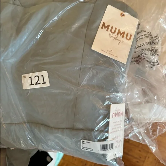 Elegant Green show me your MUMU Dress Claire Midi Silver Sage  crisp large - Picture 8 of 8